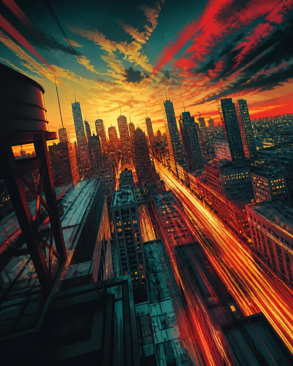 Energetic illustrated cityscape